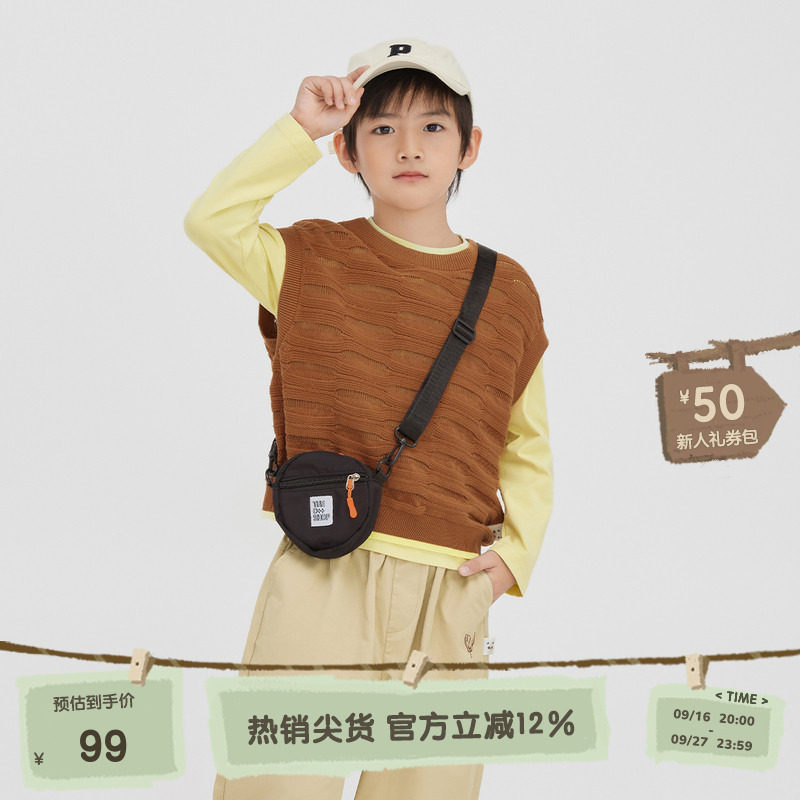 播broadcute童装毛衣马甲2024春夏新款男女圆领针织背心KGR1M830图片