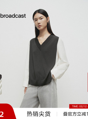 【播奥莱】播商场同款职场假两件拼接毛衫女25早春上衣BDS1SD1101