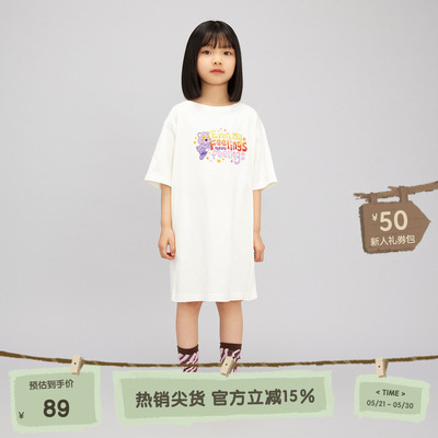 播broadcute童装连衣裙秋季新款女童休闲圆领套头门襟KGQ3L652