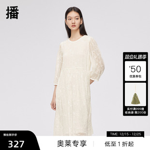 复古泡泡袖 连衣裙商场同款 播100%棉中长款 气质蕾丝裙 播奥莱