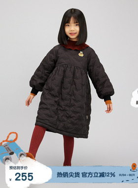 播broadcute童装连衣裙秋冬新品宽松女童保暖中长款裙子KGQ3L489