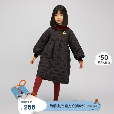 播broadcute童装连衣裙秋冬新品宽松女童保暖中长款裙子KGQ3L489