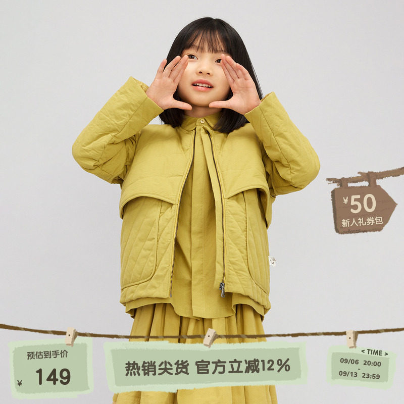 播broadcute童装棉服秋季新款儿童圆领休闲外套男女童KEQ3P412