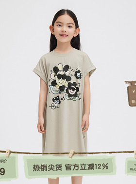 播broadcute童装连衣裙2024夏季新款女童卡通印花T恤裙KGR2L847