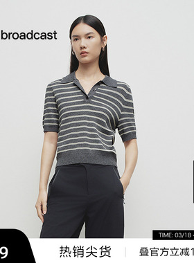 【播奥莱】播商场同款学院风短袖针织衫女25春条纹上衣BDS1SD1253