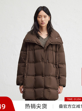 【播奥莱】播保暖中长款高领方格绗缝冬新款羽绒服女BDR4RD4122