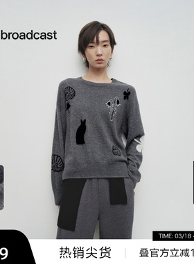 【播奥莱】播商场同款灰色毛衣女25新款圆领羊毛针织衫BDS1SD1093