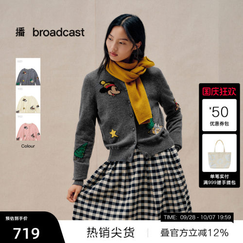【100%羊毛】【播奥莱】播冬季迪士尼米奇系列针织开衫BDS4UD3721