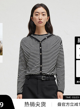 【播奥莱】【100%羊毛】商场同款春秋条纹针织衫女BDR3SD3381