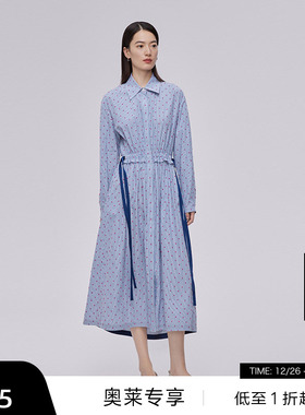 【清仓】播商场同款春季新款褶皱收腰后腰露背100%棉连衣裙BDQ1LD