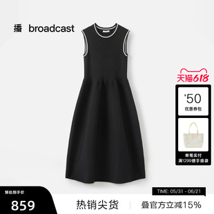 【播奥莱】播商场同款中长款无袖连衣裙女秋气质小黑裙BDS3LD3232