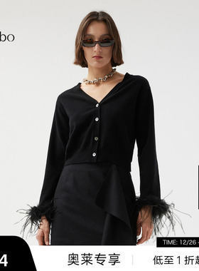 【播奥莱】播黑色羊绒针织开衫女商场同款短款薄款毛衣BDQ3UD0627