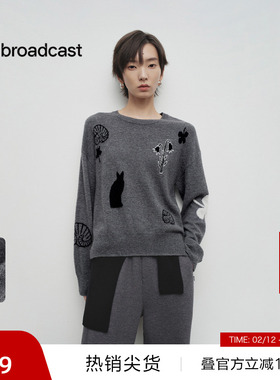 【播奥莱】播商场同款灰色毛衣女25新款圆领羊毛针织衫BDS1SD1093