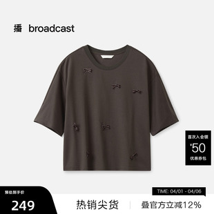 播蝴蝶结短袖 T恤女秋休闲宽松洋气减龄上衣DDS3YD5053 播奥莱
