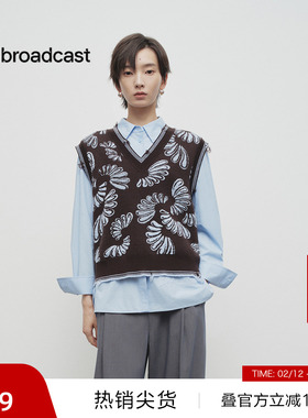 【播奥莱】播商场同款别致提花针织衫女25新款叠穿背心BDS1SD1133