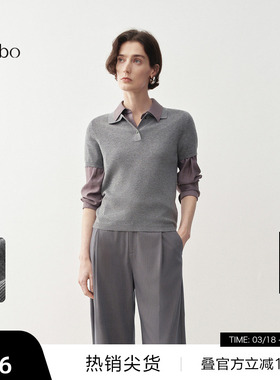 【播奥莱】播商场同款简约纯色短袖羊毛针织衫女25早春BDS1SD1136