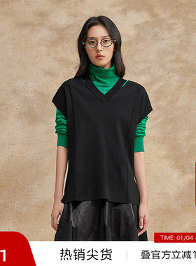 【播奥莱】播黑色针织马甲女商场同款设计感叠穿马夹BDR2SD0747