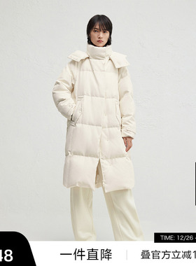 【播奥莱】播商场同款可拆卸帽子羽绒服女24冬长款外套BDR4RD3523