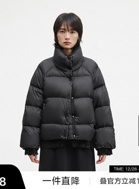 【播奥莱】播蕾丝拼接下摆冬新短款保暖立领羽绒服女BDR4RD3756