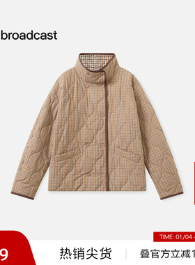 【播奥莱】播休闲宽松立领棉衣女秋冬保暖格纹外套上衣DDS4PD5212