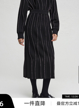 【播奥莱】播春秋不规则条纹半身裙女中长款百褶裙DDR3BD5040