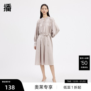 播奥莱 细腻抽褶袖 播春季 商场同款 口高克夫设计连衣裙 新品