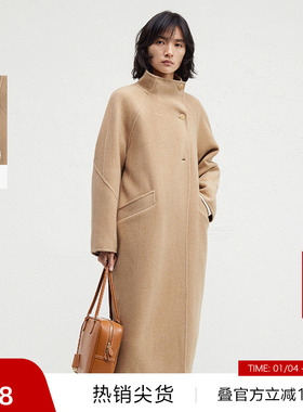 【播奥莱】播复古羊毛呢外套女秋新气质中长款宽松大衣DDR4AD5194