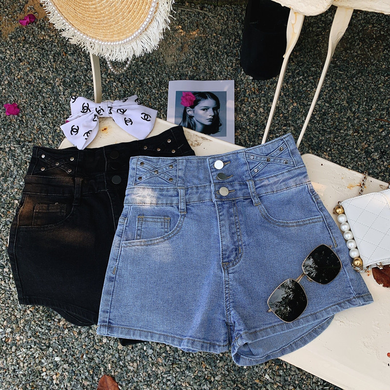 复古超高腰显腿长牛仔短裤