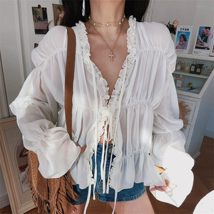 chenopod自制2026春夏仙气飘逸绑带喇叭袖度假衬衫防晒衫空调衫女