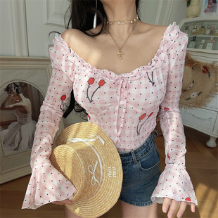 chenopod原创2026春夏法式木耳边喇叭袖弹力网纱喇叭袖小衫衬衫