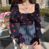 衬衫 chenopod原创版 抽绳露腰度假小衫 方领灯笼袖 上衣 型好2025法式