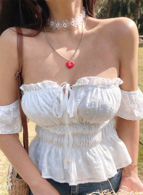 chenopod仙女小白衫性感纯欲一字肩飞飞袖系带度假衬衫抹胸上衣