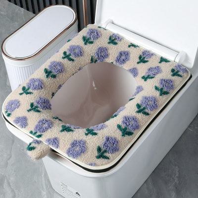 羊羔绒提花马桶垫家用方形加大号加厚拉链款秋冬短毛绒防水坐便套