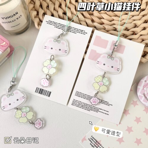 幸运四叶草小猫挂件ins风闺蜜同款书包挂饰高颜值亚克力装饰卡通