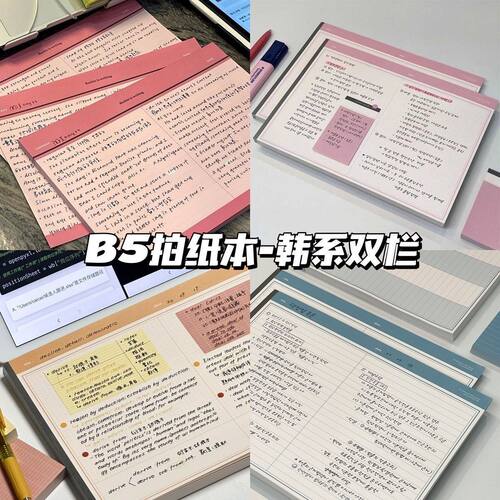 B5韩系双栏拍纸本美拉德高颜值学生错题本英语单词记事简约便签本