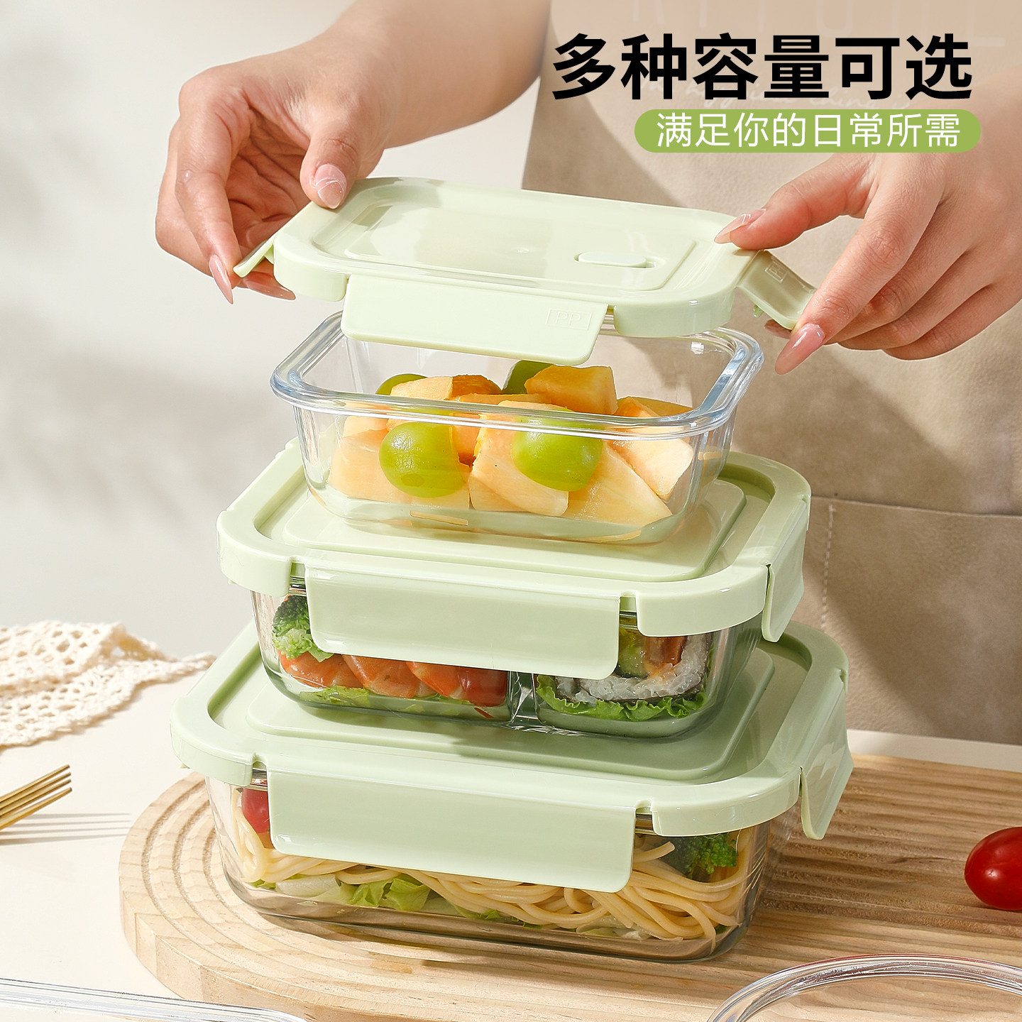 圆形玻璃饭盒带盖食品级图片