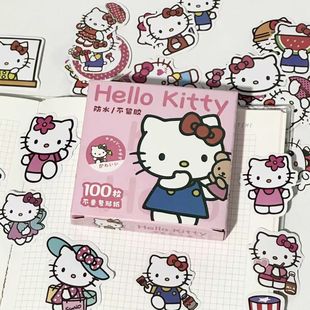 爆款 饰贴 100张hellokitty贴纸礼盒高颜值卡通可爱DIY手帐手机壳装