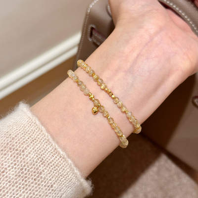 谷岚天然黄水晶金发晶双圈手串