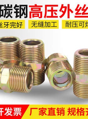 碳钢高压外丝镀彩锌外六角双头直通对丝ZG接头液压头2/4/6分外牙