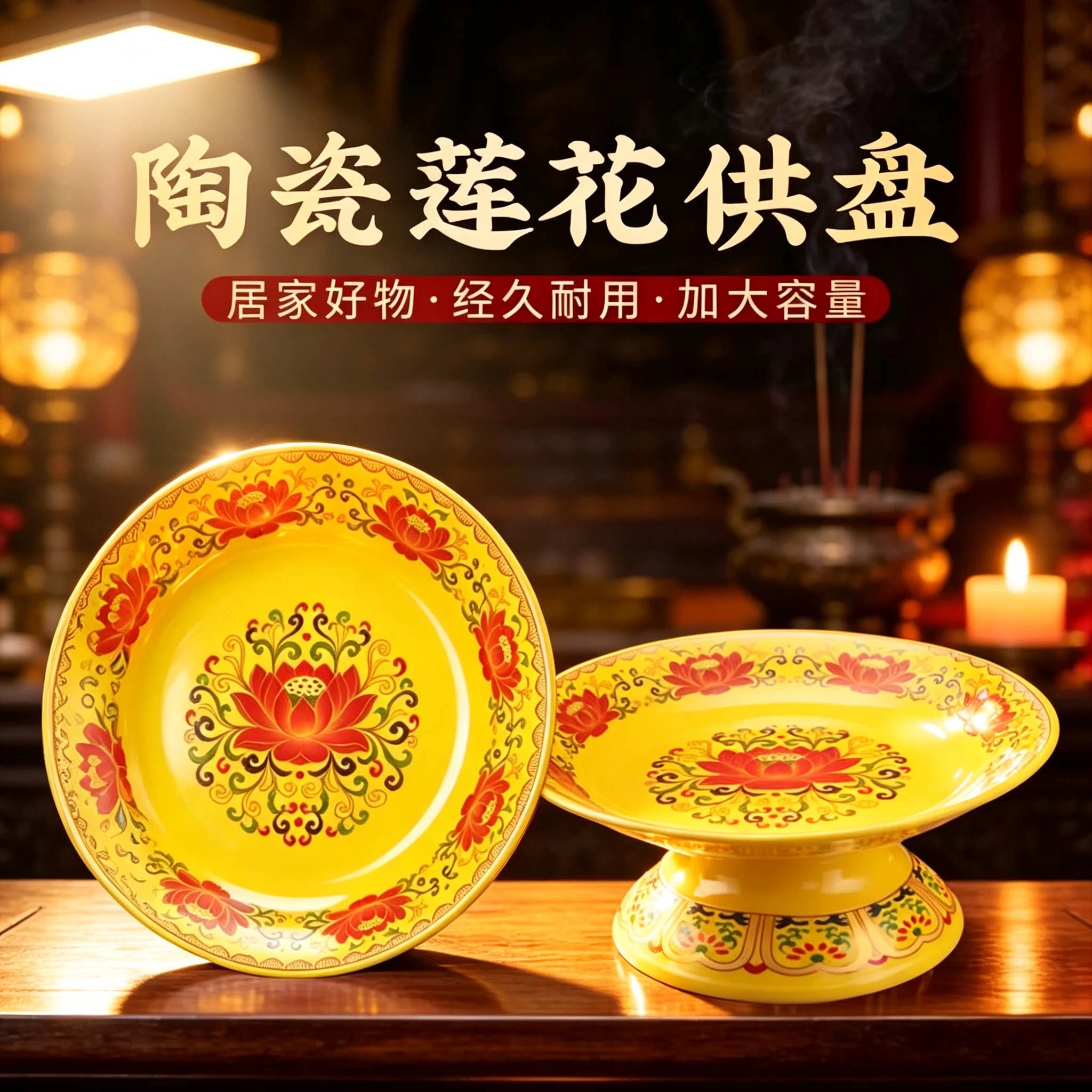 陶瓷莲花供盘供果盘供奉家用财神佛前供果观音财神贡品家用上供