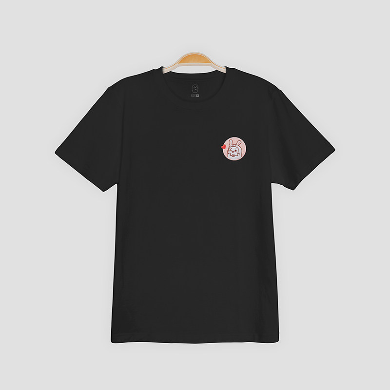 给你抱抱微信表情包抱抱bobo周边纯棉圆领短袖情侣刺绣t恤兔子粉