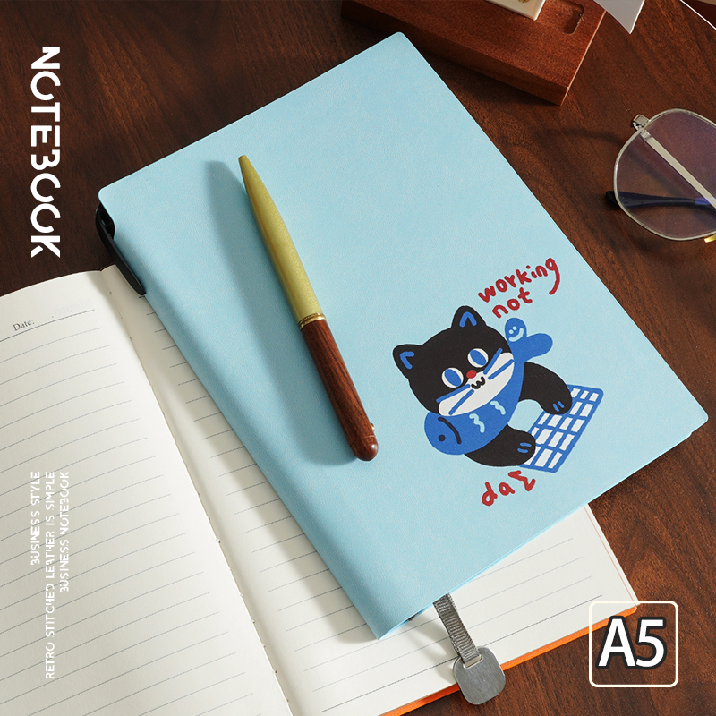 原创猫咪插画笔记本本子可爱手账本小清新卡通记事本初高中大学生考研考公课堂笔记高颜值软皮日记本定制LOGO