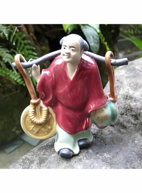 陶瓷招财童子假山摆件人物装饰品