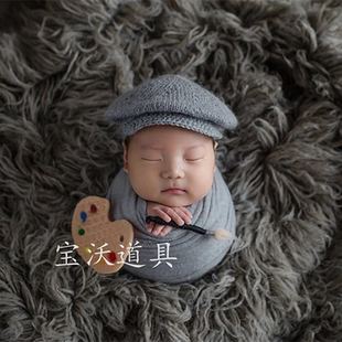 宝沃新生儿拍照道具宝宝小画家帽子画板画笔套装 满月百天宝宝摄影