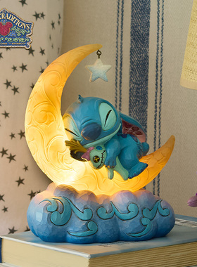 enesco迪士尼史迪仔手办史迪奇晚安夜灯摆件可亮灯创意生日礼物