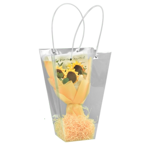 梯形透明鲜花手提袋花束蛋糕盆栽方形包装袋圣诞节新年礼品袋定制