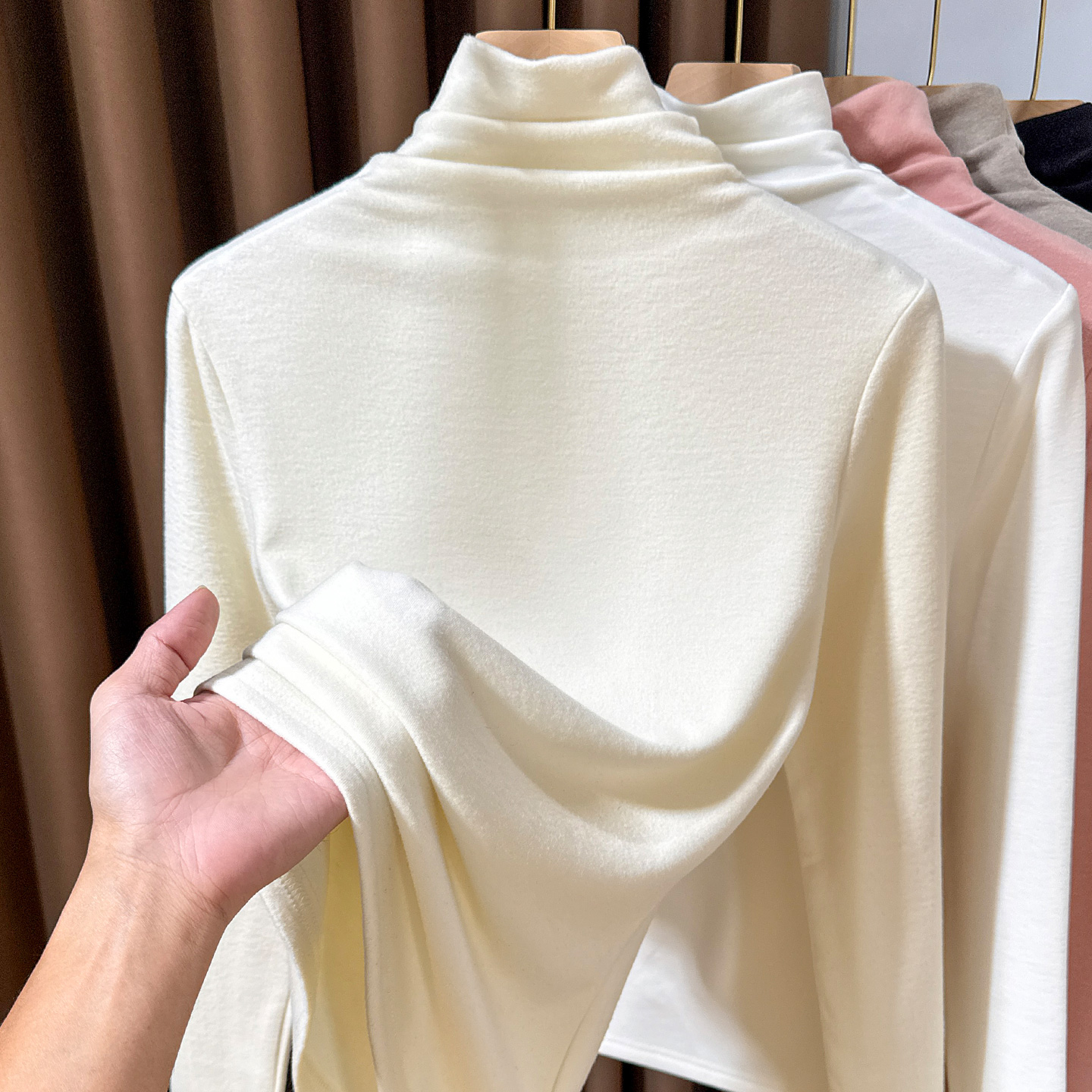 秋冬堆堆高领磨毛打底衫女高级感2025新款叠穿长袖软糯内搭小衫潮