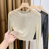 网纱打底衫 薄款 女秋季 洋气高档蕾丝内搭小衫 纱衣 2025新款 透视短款