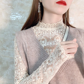 网纱上衣女白色毛衣内搭洋气小衫 半高领蕾丝打底衫 女秋冬2025新款