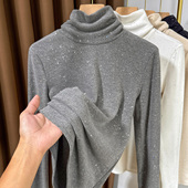 堆堆高领双面奥绒打底衫 内搭洋气亮片小衫 女2025新款 磨毛保暖长袖